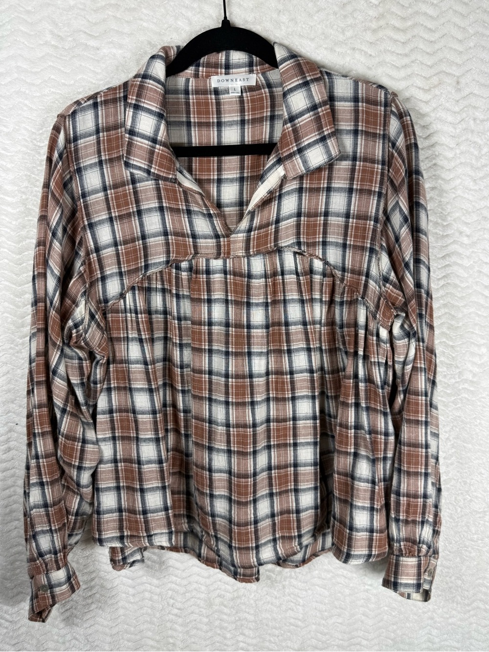 DownEast Plaid Button-Down Shirt in Brown, Cream & Black